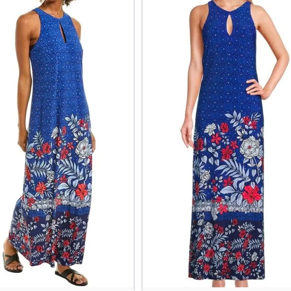 Tommy Bahama Island Navy Geo Garden Sleeveless Maxi Dress Size XS Tassels
